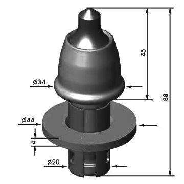 RM-08(W6EH) D19-H88 Road Milling Bit-Planing Pick Diameter 19mm Height 88mm