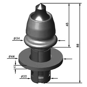 RM-04(W6) D19-H88 Road Milling Bit-Planing Pick Diameter 19mm Height 88mm